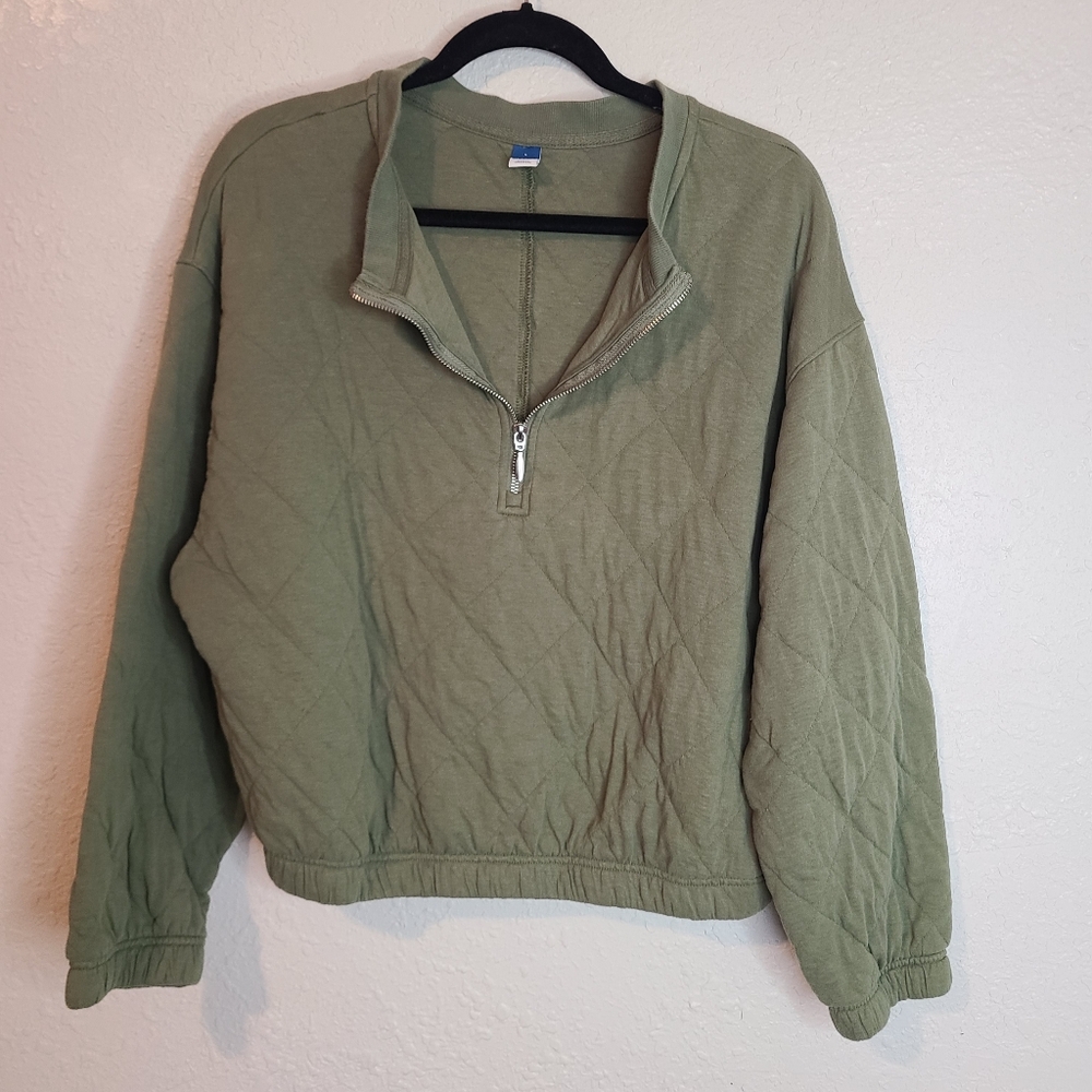 Old Navy Green Quilted Half-Zip Pullover L
